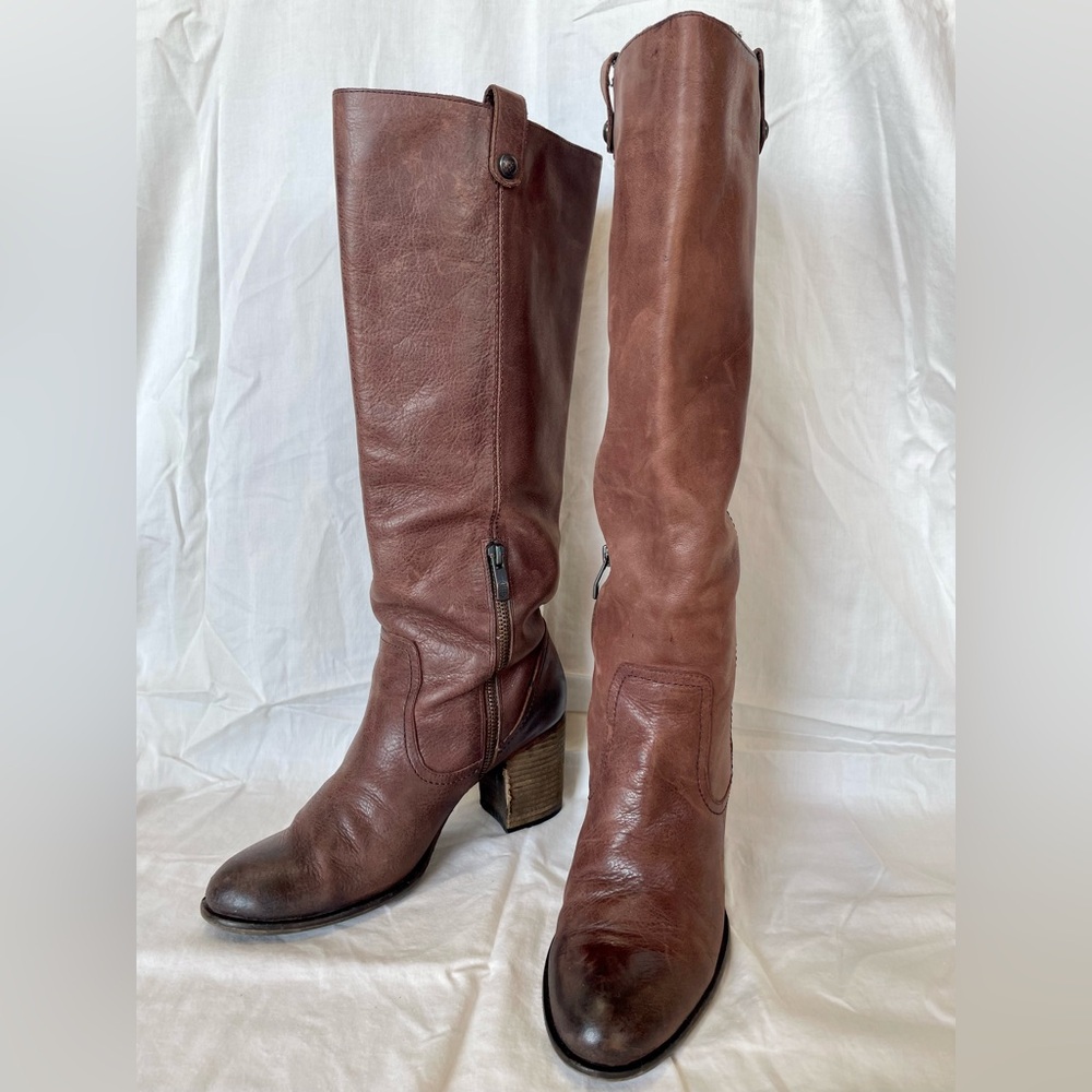 Vince Camuto Gianna Brown Distressed Tall Knee High Boots 8 Riding Moto Boho